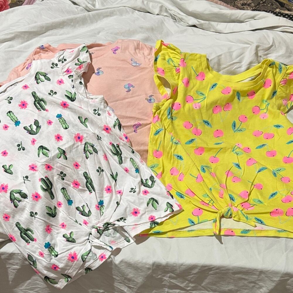 Carters Oshkosh 7 mixed print t shirts euc like new Yellow pink white